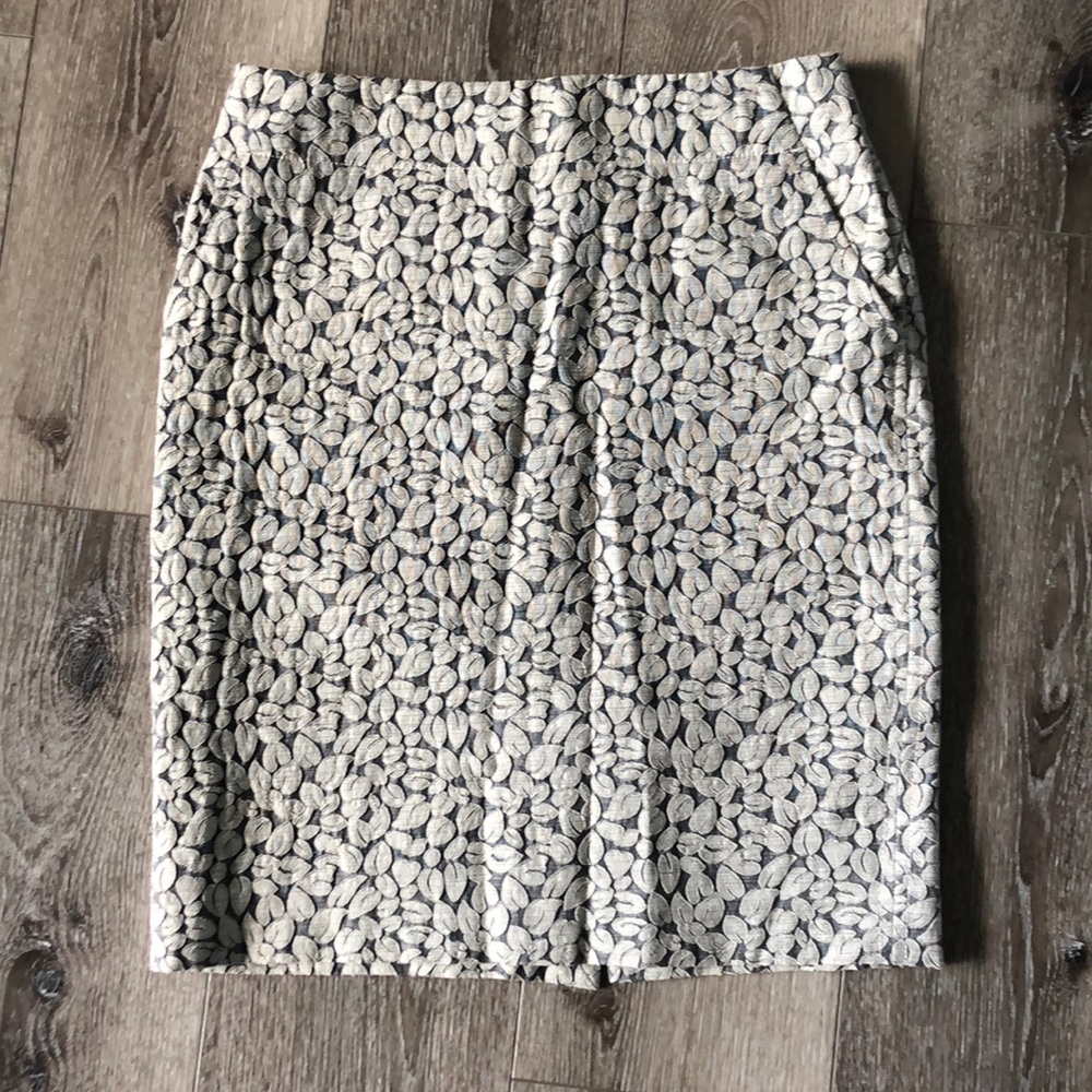 J. Crew Ivory and Gray Floral Pencil Skirt